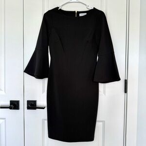 Calvin Klein Black Bell Sleeve Ruffle Sheath Dress